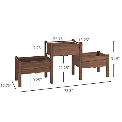 Outsunny Raised Garden Bed with 3 Planter Box, Elevated Wooden Plant Stand with Drainage Holes, for Vegetables, Herb and Flowers, Coffee - color: Coffee, size: 6.04' x 1.48' x 2.63'