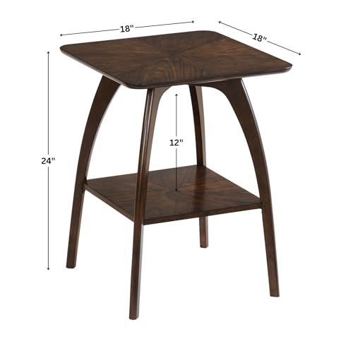 Sandstone Home LAX Mid-Century Modern Square End Table with Starburst Top – 18” Accent Table with Shelf, Rich Espresso Brown Finish, Retro Side Table or Nightstand for Living Room or Bedroom - color: Rich Espresso Brown
