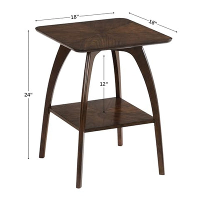 Sandstone Home LAX Mid-Century Modern Square End Table with Starburst Top – 18” Accent Table with Shelf, Rich Espresso Brown Finish, Retro Side Table or Nightstand for Living Room or Bedroom - color: Rich Espresso Brown