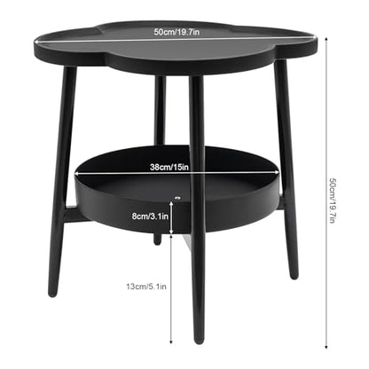 2-Tier Modern Side Table for Couch, Four-Leaf Clover Shape End Table Small Nightstand Coffee Tea Table Snack Table Sofa Side Table with Storage for Living Room Bedroom - color: Black