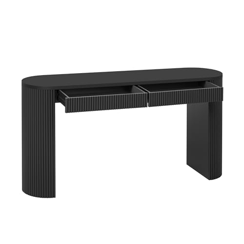 Console Table with Pine Veneer and Vertical Striped,for Entryway Hallway Living Room Bedroom Dining Room (Black#Vertical) - color: Black#vertical)