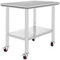 Vevor Mophorn Stainless Steel Work Table 36x24 Inch with 4 Wheels, Casters Heavy Duty Food Prep Worktable for Commercial Kitchen Restaurant, Silver | with 4 Wheels, for Commercial Kitchen Restaurant, Silver - size: 24 x 36 x 32 Inch, style: With Caster