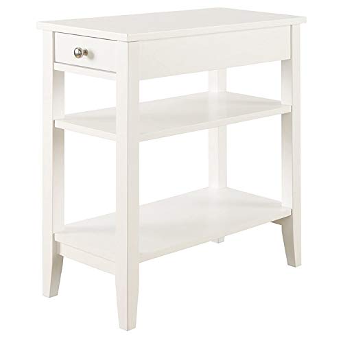 Convenience Concepts American Heritage Chairside End Table with Drawer 23.5" - Classic Living Room Table with Storage Shelf, Bedroom Nightstand, White - color: White