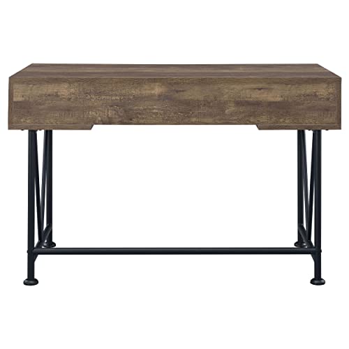 Coaster Furniture Analiese Farmhouse 3 Drawer Home Office Writing Desk Black Metal Base Rustic Oak Brown 802541 - color: Brown