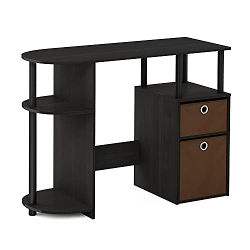 Furinno JAYA Desk, 38.4" Wide Gaming Desk with Bin Drawers, Computer Desk with Side Shelf, Office Desk for Study, Home Office, Bedroom, Dorm, Study Room, Espresso - color: Espresso
