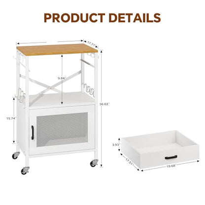 Homeiju Kitchen Island Cart, Kitchen Storage Cart with Drawer, Microwaves Stand, Coffee Cart, Rolling Kitchen Cabinet Cart with Hooks for Kitchen, Dining Room, White - color: White