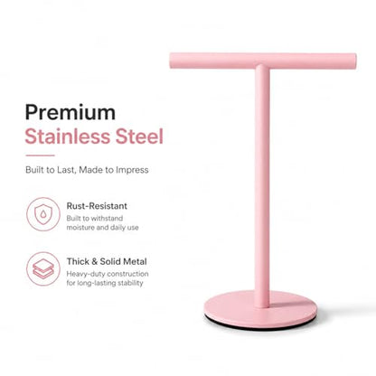 Pink Bathroom Hand Towel Holder Stand，T-Shape Hand Towel Holder Stand SUS304 Stainless Steel for Bathroom，Kitchen or Vanity Countertop - color: Pink