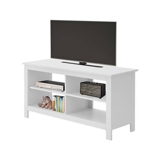 Gyger 43 Inches TV Stand,Mid Century Modern Entertainment Center with 4 Open Shelves Farmhouse TV Media Console Table for Living Room,Bedroom,Television Stand up to 50 Inches(White) - color: White