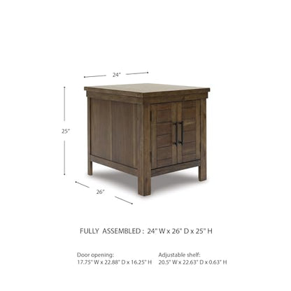 Signature Design by Ashley Moriville Rustic Farmhouse Rectangular End Table with Dual Cabinet Doors, Antique Bronze-Tone Hardware, Wood, 25" High, Brown - color: Dark Brown
