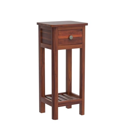 Tangkula 2-Tier Narrow Side Table with Drawer, Acacia Wood Tall End Table for Small Spaces, Farmhouse Slim Bedside Table with Open Shelf, Nightstand for Living Room, Bedroom, No Assembly (2, Natural) - color: Natural