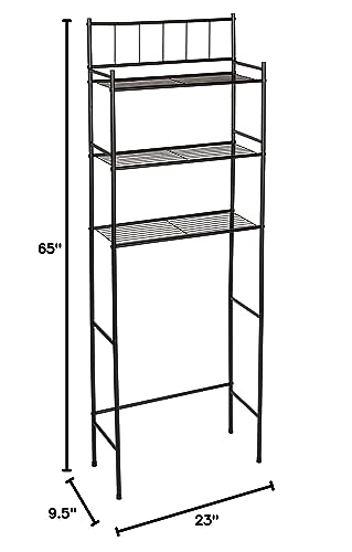 Honey-Can-Do 3-Tier Over-the-Toilet Space Saver Shelf, Black Metal, 23W x 65H x 9.5D in, Freestanding Bathroom Organizer - style: Shelving Unit