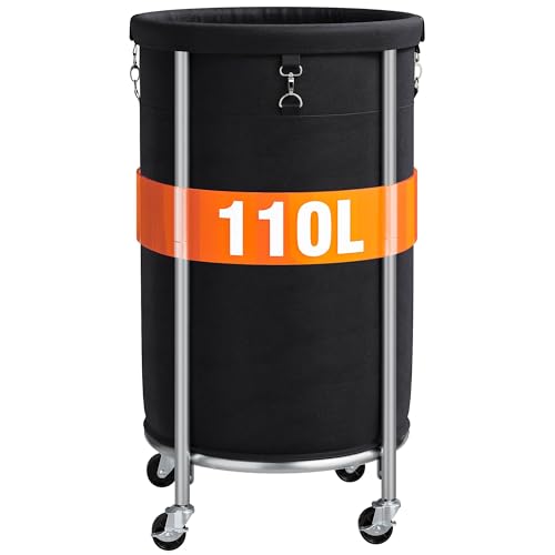 ELYKEN Laundry Basket with Wheels, Round Rolling Laundry Hamper, Black | 110L, Removable Liner Bag, Heavy-Duty Metal Frame, Locking Casters, Dirty Clothes Hamper for Hotel, Home, Closet, Dorm - color: Black, size: 110L