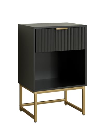 Masupu Fluted Nightstand,Modern Night Stand Wood Bedside Table with Storage Drawer Side End Table for Bedroom,Office,Black - color: Flutted-black