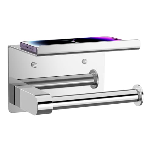 Bntuk Toilet Paper Holder with Shelf, Self-Adhesive or Screw Wall Mount Toilet Paper Holder with Wipes Storage, Rustproof Stainless Steel Tissue Roll Holder for Bathroom Washroom (Chorme) - color: Chorme