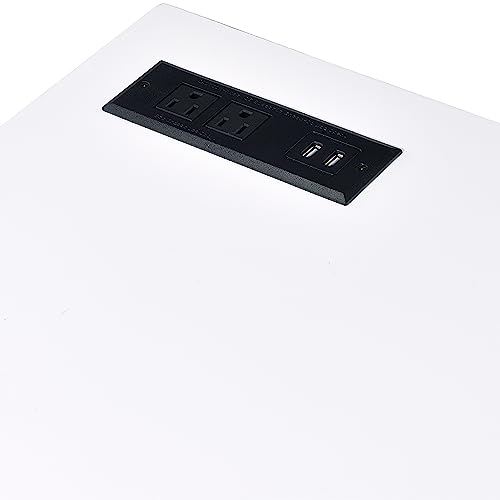 24/7 Shop at Home Andree Industrial Metal Writing Desk with USB Port, Power Outlet for Workstation, Home Office, Study Room, Gloss White and Chrome