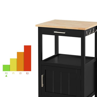 Yaheetech Kitchen Island Cart with Storage, Rolling Kitchen Island on Wheels with 6 Side Hooks, Wood Top Microwave Cart with Drawer for Dining Room, Black - color: Black