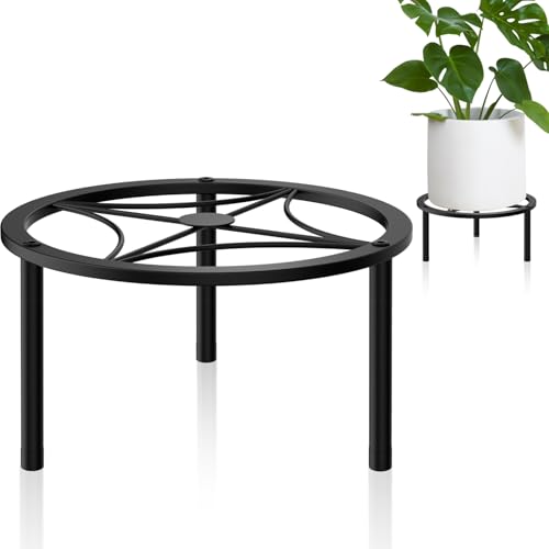 TOSKING Heavy Duty Metal Plant Stand - 9" Round Geometric Pattern, Adjustable Non-Slip Leveling Feet, Rustproof, Decorative Display Shelf for Small to Medium Plants, Indoor/Outdoor, Black (9"Dia x 5.2"H) - color: geometric (black), size: 7.9"Dia-1PC