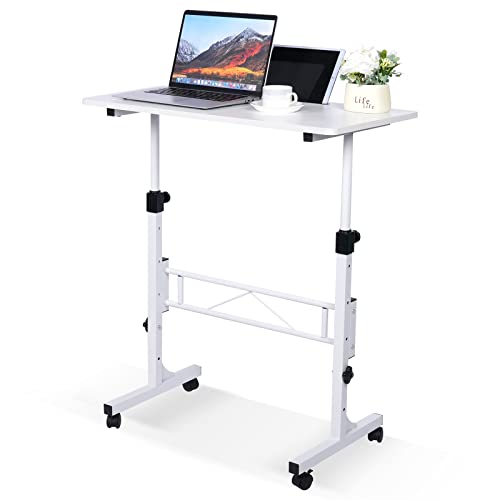 KLSMYHOKI Standing Desk Adjustable Height, Mobile Stand Up Desk with Wheels Small Computer Desk Rolling Desk, Portable Laptop Desk White Standing Table Home Office Desks 16"x31.5" Height 27"-43.5" | Small Computer Desk Rolling Desk, Portable Laptop Desk W