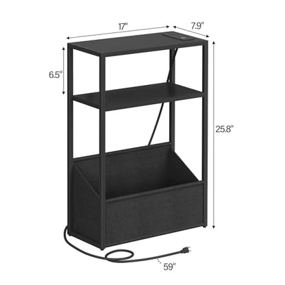 TUTOTAK Keep Phones Charged & Books Organized with Slim 3-Tier Side Table with Charging Station for Living Room Bedroom TB01BK095 - color: Black