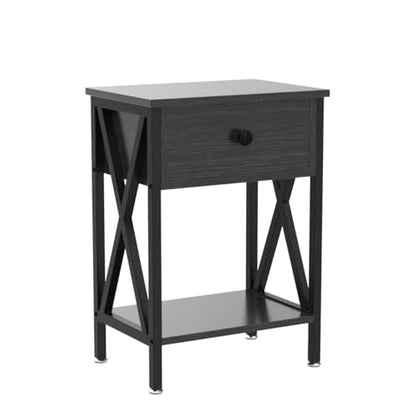 VECELO End Tables, Modern Nightstand with Drawer & Shelf, Night Stand for Bedroom Living Room ,Industrial Metal Frame - color: Black, size: End Table