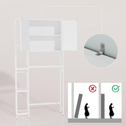 Bamboo Over The Toilet Storage, Above Toilet Organizer Storage Shelf, Tall Freestanding Behind Toilet Rack, Tiered Bathroom Space Saver Shelving, Easy Assembly (White) - color: White
