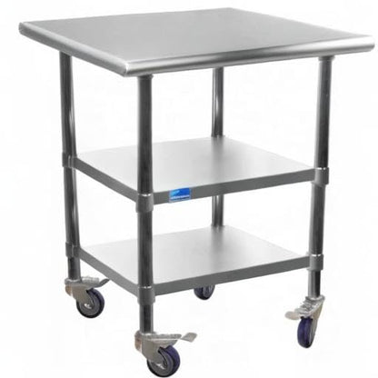 AmGood Stainless Steel Work Table with 2 Shelves and Casters | Metal Utility Table On Wheels (Stainless Steel Work Table with 2 Shelves + Casters, 12" Long x 24" Deep) - size: 12" Long x 24" Deep