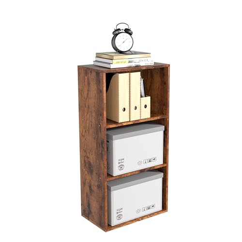 Wooden 3 Cube Storage Organizer, 3 Tier Low Bookcase Freestanding Storage Display Organizer,Versatile Cubes Shelf and Cubby Unit for Any Space - color: Brown, size: 3 Cube-W(15.7inch)