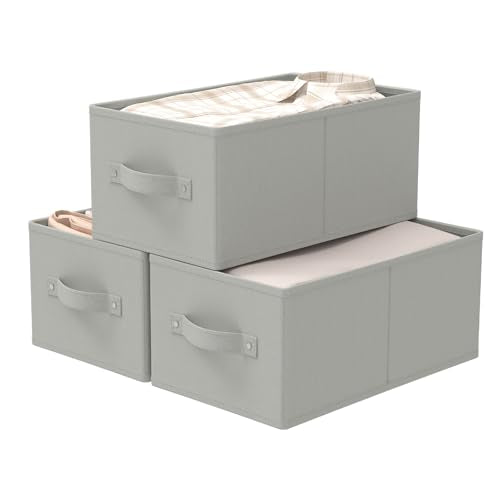 Storage Basket, Closet Organizer, 3 Pack, Grey, 18.5x11x7.9 In | Foldable Storage Bins, Clothing Boxes with Reinforced Handles for Kitchen Cupboards and Bathroom Vanities - color: Grey, size: Large