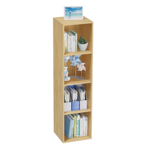 4 Tier Bookshelf, Freestanding Corner Storage Shelve Book Case for Narrow Space, 4 Cube Storage Organizer Small Bookcase for Home Office Living Room (Oak, 4 Cube) - color: Oak, size: 4-Cube