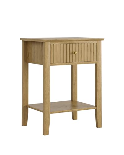 Fluted Nightstand, Farmhouse Night Stand with 1 Drawers, Mid Century Modern Side Accent Table,Bedside End Table for Bedroom, Living Room, Yellow Oak - color: Oak, size: 1 Drawer