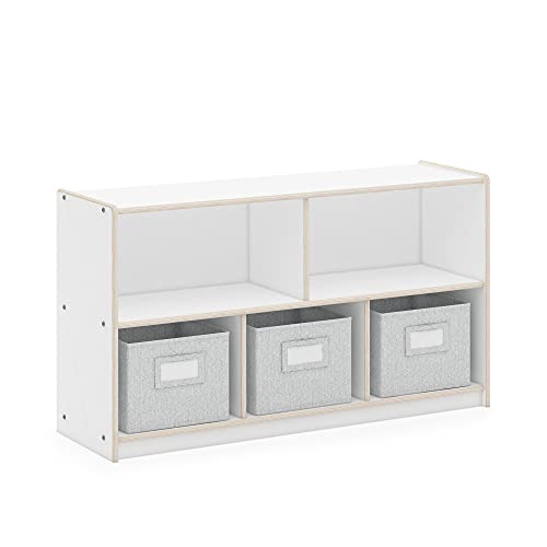 Guidecraft EdQ 5 Compartment Storage 24'' White with 3 Fabric Bins: Wooden Multi-Purpose Bookcase and Toy Organizers and Storage; Homeschool and Classroom Furniture - color: White