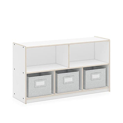 Guidecraft EdQ 5 Compartment Storage 24'' White with 3 Fabric Bins: Wooden Multi-Purpose Bookcase and Toy Organizers and Storage; Homeschool and Classroom Furniture - color: White