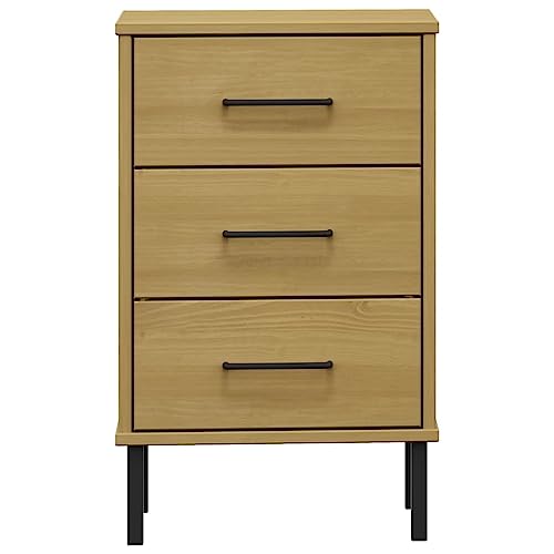 Bedside Cabinet, Industrial Nightstand with Metal Legs and Solid Pine Wood Storage, Rustic Bedroom End Table for Bedside Essentials, Rectangular Side Table, Brown