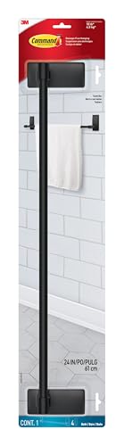 Command Bath Matte Black Towel Bar with Water Resistant Command Strips, Bathroom Organizer, 24 in Bar Length Holds up to 10 lbs - color: Black