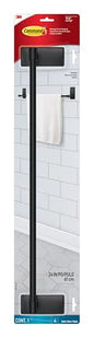Command Bath Matte Black Towel Bar with Water Resistant Command Strips, Bathroom Organizer, 24 in Bar Length Holds up to 10 lbs - color: Black