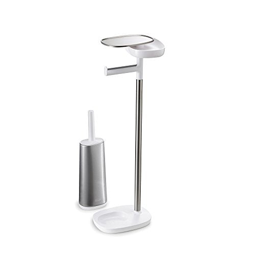 Joseph Joseph EasyStore Butler Toilet Paper Holder Stand and Flex Toilet Brush with Shelf and Drawer, Stainless Steel - style: Stand with Toilet Brush
