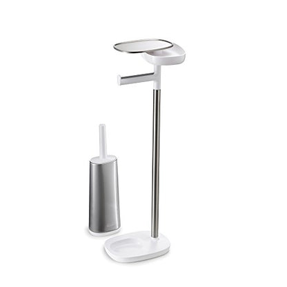 Joseph Joseph EasyStore Butler Toilet Paper Holder Stand and Flex Toilet Brush with Shelf and Drawer, Stainless Steel - style: Stand with Toilet Brush