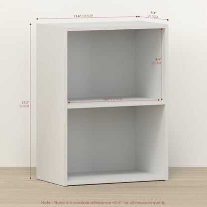 Toki 2-Tier Book Shelf, Bookcase, Bookshelf, 9 x 16 x 21 Inches, for Home Office, Living Room,White - color: White, size: 2-Tier