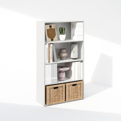 Furinno Simple Book Shelf, 4-Tier Bookshelf, Bookcase with Open Shelf, 9.4 x 23.6 x 41.7, for Living Room, Bedroom, Home Office, White - color: White, size: 4-Tier, Standard