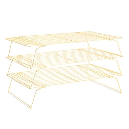 Cooling Rack for Baking 3 Tiers, 16" x 10" Cookie Cooling Wire Rack Stackable Collapsible Nonstick, Stainless Steel Baking Cooking Cooling Racks with Optimum Air Flow, Gold - color: Gold, size: 16"x10"-3Tier