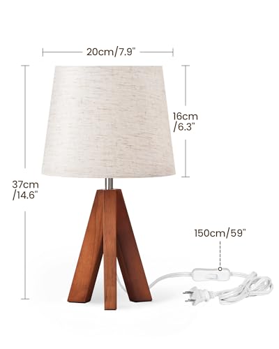Tripod Table Lamp, 14.6 Inch Small Bedside Lamp with Beige Linen Shade, Modern Nightstand Lamp for Bedroom, Kids Room, Living Room, Nursery, Office, E26 Socket, Dark Wood Base, LE51TL05 - color: Beige+Pearwood