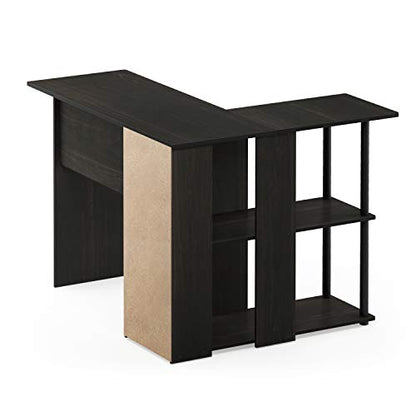 Furinno Abbott L-Shape Computer Desk with Bookshelf, Espresso/Black - color: Espresso/Black, style: Plastic Poles