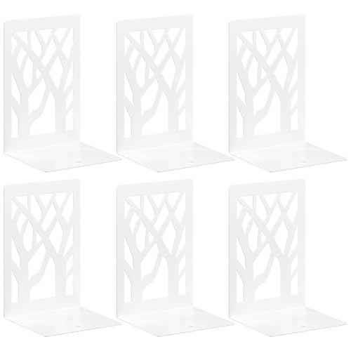 VFINE Withe Bookend 6-Piece, Tree Design Bookends for Shelves, Metal Book Ends for Desk, Decoration Stylish Bookshelf Bookends for Home Office School Supplies - style: White bookend 3 pairs