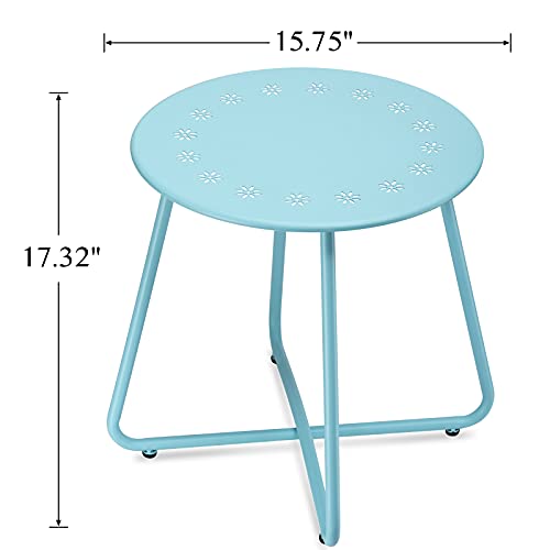 danpinera Outdoor Side Tables with Flower Cut Outs, Weather Resistant Steel Patio Side Table, Small Round Outdoor End Table Metal Side Table for Patio Yard Balcony Garden Blue - color: Blue