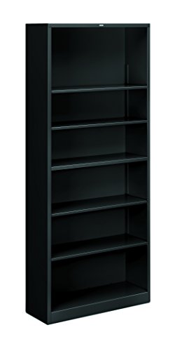 HON Metal Bookcase, 6 Shelves, 34-1/2 W by 12-5/8 D by 81-1/8 H, Black - color: Black, size: 6 Shelves