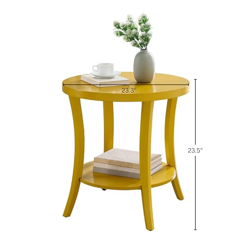 Roundhill Furniture Perth Contemporary Round End Table with Shelf - color: Yellow