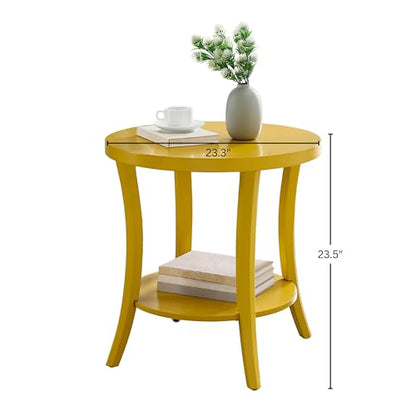 Roundhill Furniture Perth Contemporary Round End Table with Shelf - color: Yellow