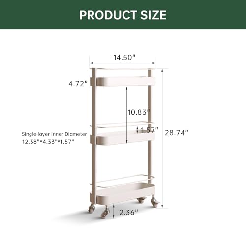 Rolling Storage Cart, 3 Tier Bathroom Organizer Mobile Shelving Unit, Metal Utility Cart Tower Rack for Kitchen Laundry Narrow Places(Fully Assembled Furniture, White) - color: White