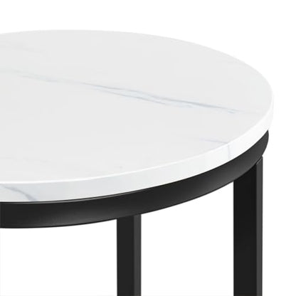 Yaheetech Round End Table Set of 2,16in Faux Marble Accent Table,Modern Side Table with Marble Top and Metal Frame,Small Coffee Table Telephone Table for Living Room/Small Space,Black - color: Black