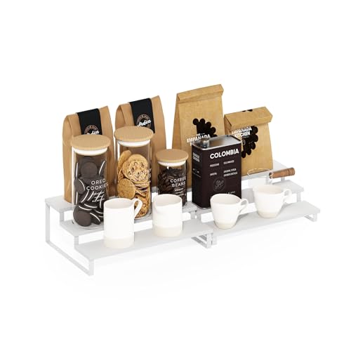 Furinno RAVEL Kitchen Countertop Organizer Set of 2, 3-Tier Nesting Metal Frame Counter Shelves, Kitchen Storage, Expandable, Spice Rack, for Pantry, Coffee Bar, White - color: White/White, size: 3-Tier, Nestable